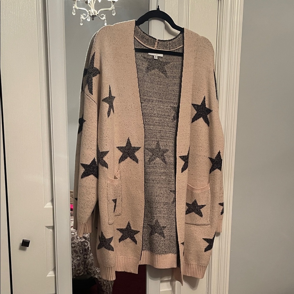 Gilli Cream and Black Cardigan Sweater with Star Pattern